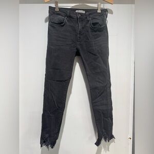 Mavi 'Tess' Jeans High Rise Super Skinny Crop Frayed Hems Black